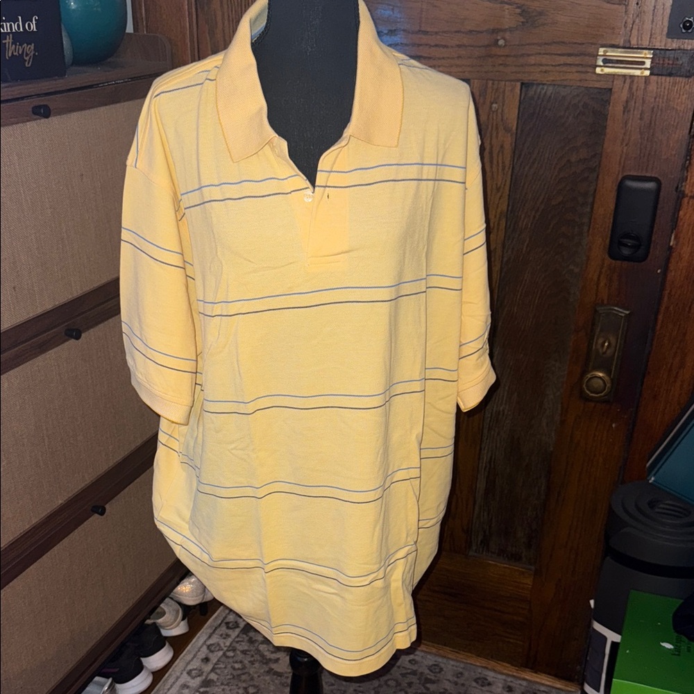Izod Yellow Polo Shirt with Blue Stripes